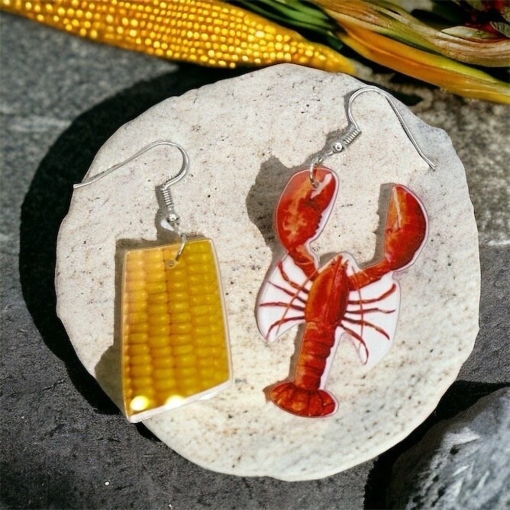 Crawfish Boil Earrings Corn Lobster Louisiana Cajun Mardi Gras Dangle NWT